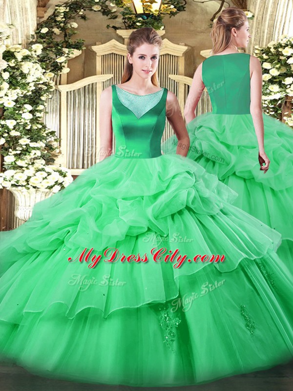 Floor Length Apple Green Sweet 16 Quinceanera Dress Scoop Sleeveless Side Zipper