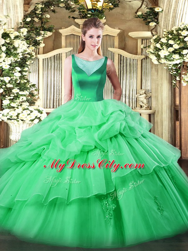 Floor Length Apple Green Sweet 16 Quinceanera Dress Scoop Sleeveless Side Zipper