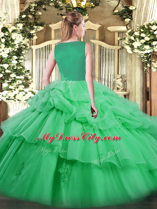 Floor Length Apple Green Sweet 16 Quinceanera Dress Scoop Sleeveless Side Zipper