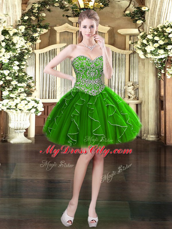 Mini Length Ball Gowns Sleeveless Dark Green Prom Dresses Lace Up