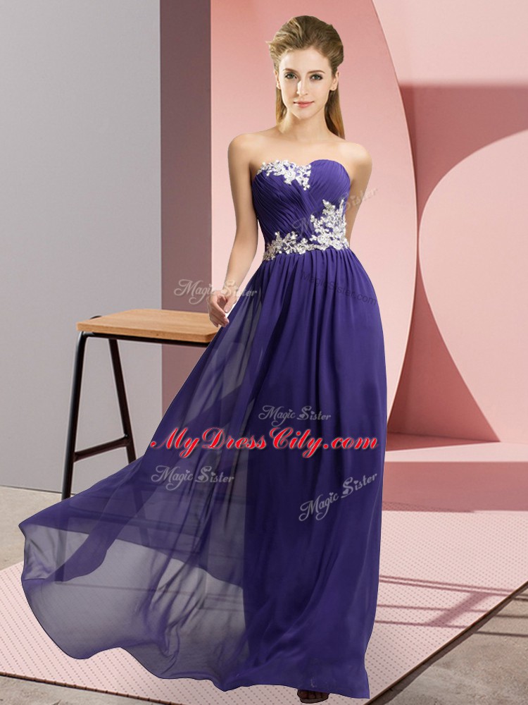 Luxurious Purple Sleeveless Appliques Floor Length Homecoming Dress