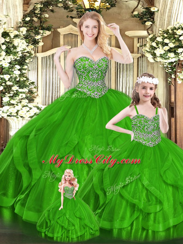 Romantic Sleeveless Zipper Floor Length Beading and Ruffles Sweet 16 Quinceanera Dress