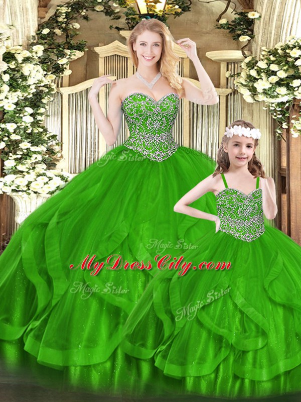 Romantic Sleeveless Zipper Floor Length Beading and Ruffles Sweet 16 Quinceanera Dress