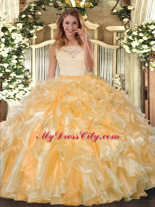 Custom Made Floor Length Ball Gowns Sleeveless Gold Sweet 16 Dresses Clasp Handle