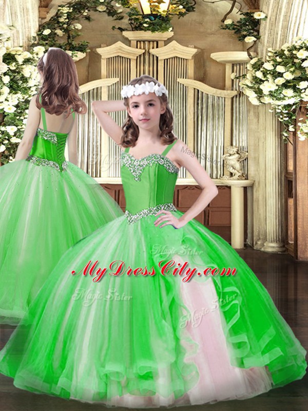 Gorgeous Ball Gowns Beading Pageant Dress for Teens Lace Up Tulle Sleeveless Floor Length