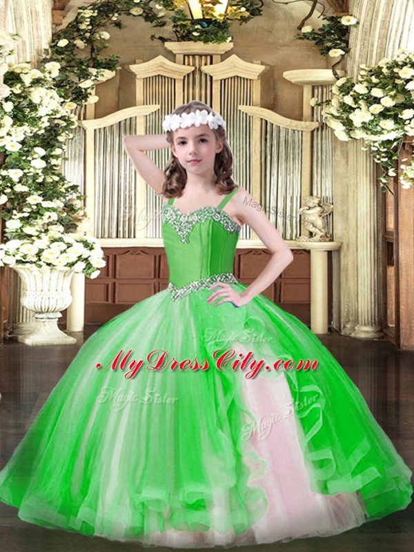 Gorgeous Ball Gowns Beading Pageant Dress for Teens Lace Up Tulle Sleeveless Floor Length