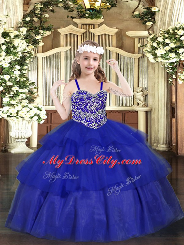 Top Selling Sleeveless Beading and Ruffled Layers Lace Up Pageant Dress for Teens