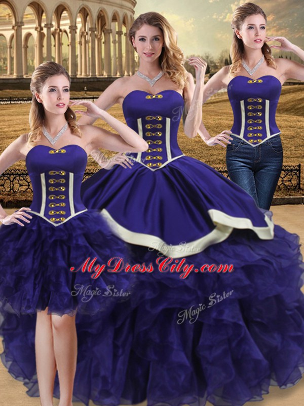 Hot Sale Purple Sleeveless Beading and Ruffles Floor Length Sweet 16 Dresses