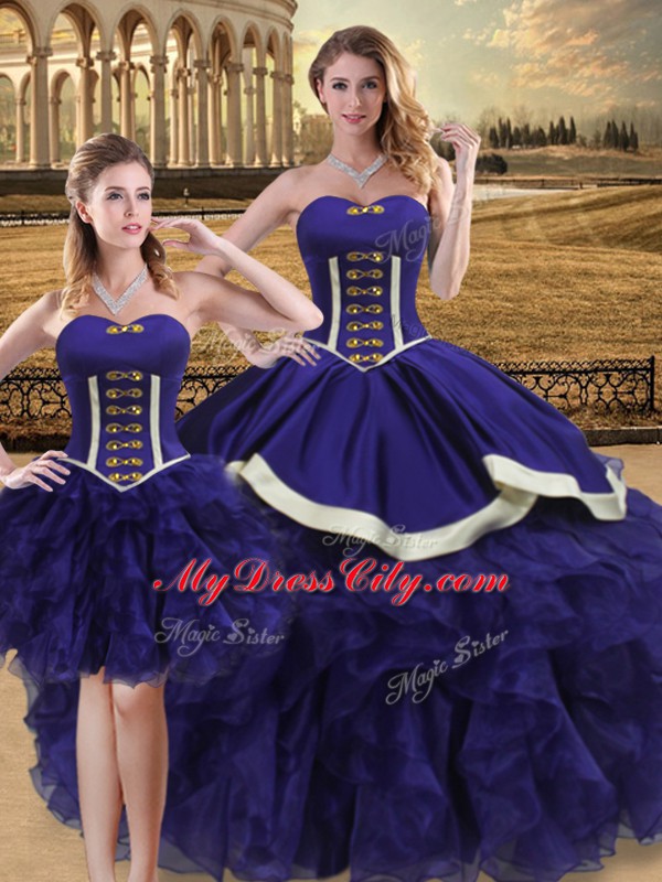 Hot Sale Purple Sleeveless Beading and Ruffles Floor Length Sweet 16 Dresses