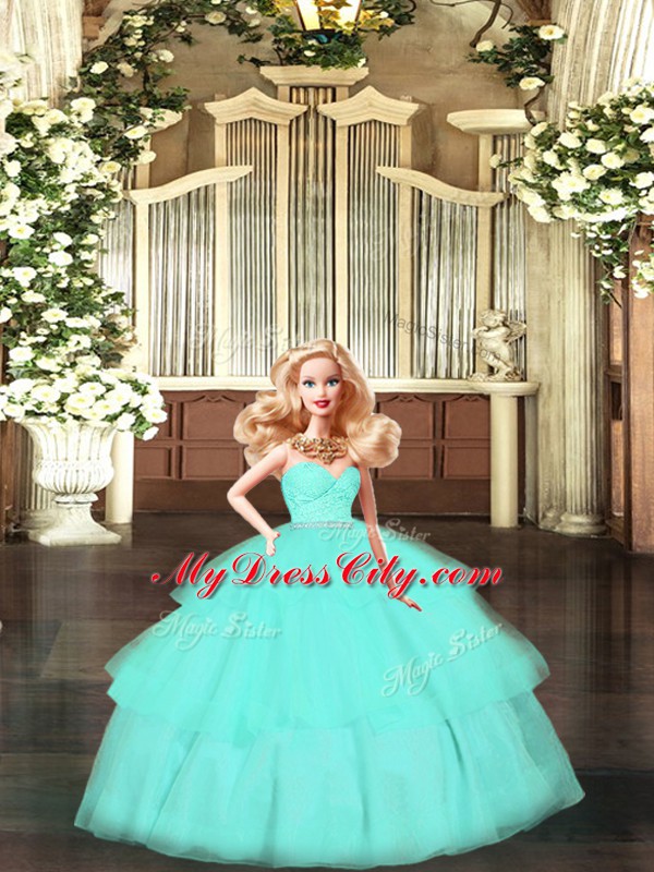 Ideal Apple Green Sweetheart Neckline Lace and Ruffled Layers 15th Birthday Dress Sleeveless Zipper