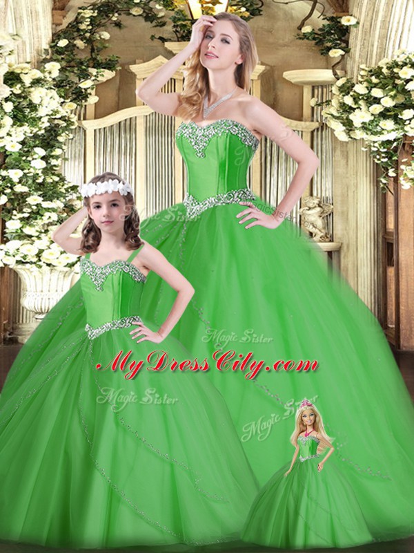 Glittering Tulle Sleeveless Floor Length Sweet 16 Quinceanera Dress and Beading