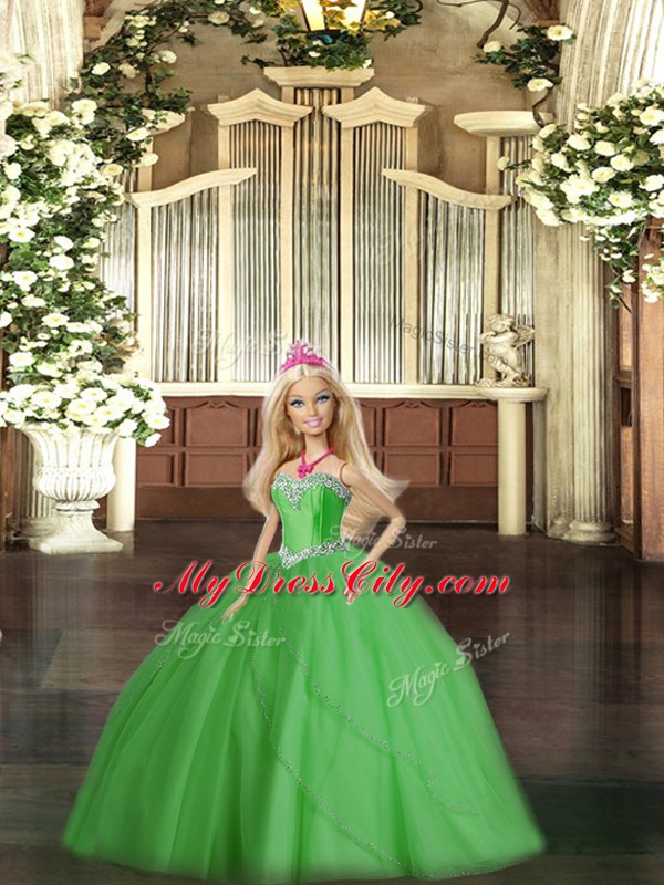 Glittering Tulle Sleeveless Floor Length Sweet 16 Quinceanera Dress and Beading