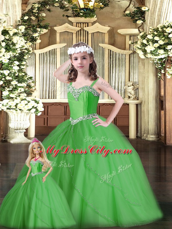 Glittering Tulle Sleeveless Floor Length Sweet 16 Quinceanera Dress and Beading