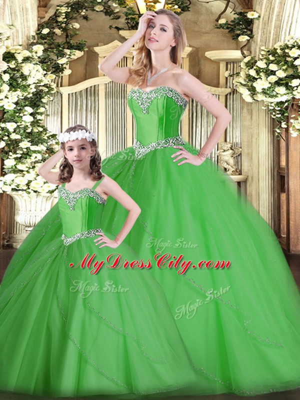 Glittering Tulle Sleeveless Floor Length Sweet 16 Quinceanera Dress and Beading