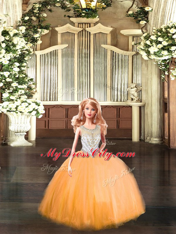 High Class Floor Length Ball Gowns Sleeveless Orange Red Quince Ball Gowns Lace Up