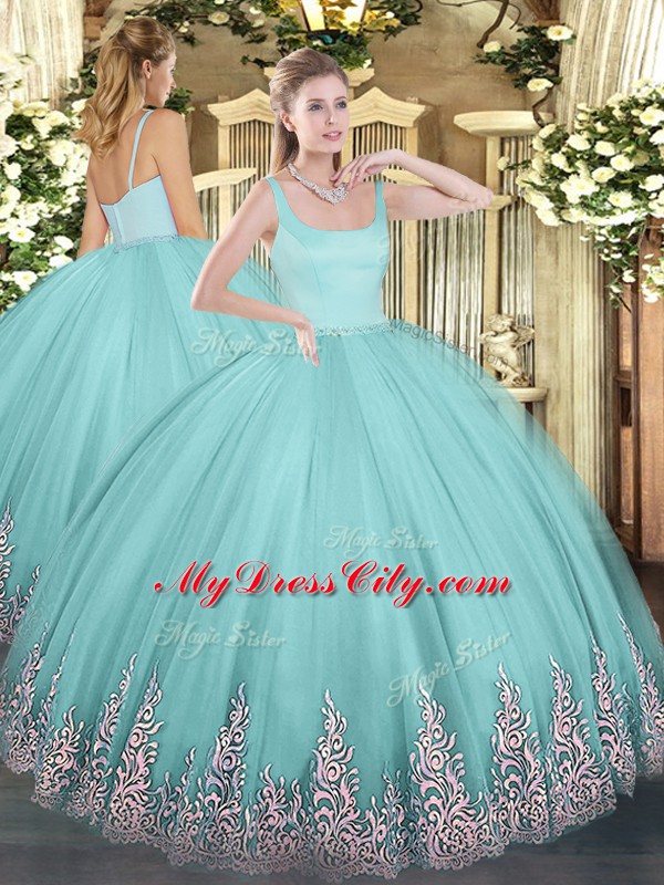 Floor Length Ball Gowns Sleeveless Aqua Blue Sweet 16 Quinceanera Dress Zipper