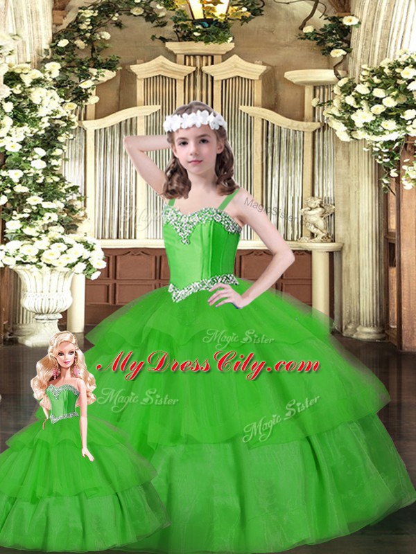 Shining Sweetheart Sleeveless Vestidos de Quinceanera Floor Length Beading and Ruffled Layers Green Organza