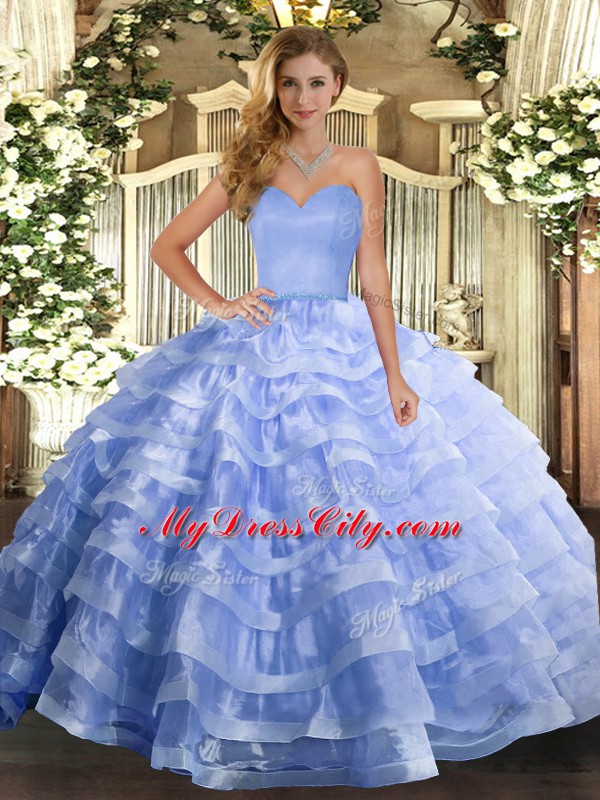 High End Sleeveless Floor Length Ruffled Layers Lace Up Quinceanera Gown with Lavender