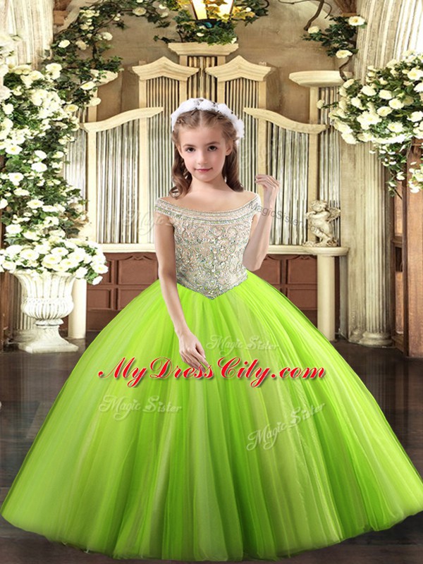 Latest Ball Gowns Pageant Dress Wholesale Yellow Green Off The Shoulder Tulle Sleeveless Floor Length Lace Up