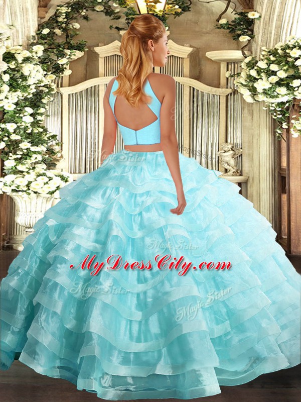 Deluxe Sleeveless Backless Floor Length Beading and Ruffled Layers 15 Quinceanera Dress