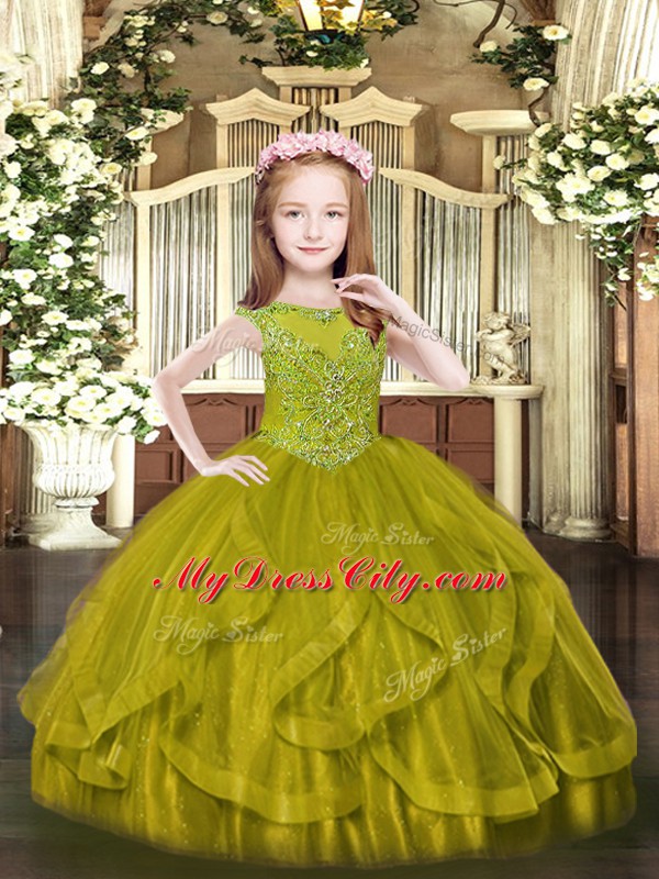 Cheap Beading and Ruffles Little Girls Pageant Dress Wholesale Olive Green Zipper Sleeveless Floor Length