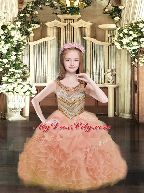 Dazzling Orange Scoop Neckline Beading and Ruffles and Pick Ups High School Pageant Dress Sleeveless Lace Up