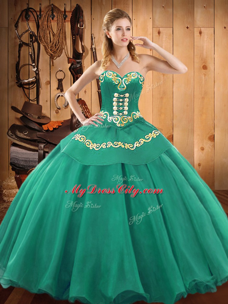 Adorable Ball Gowns Quinceanera Gown Turquoise Sweetheart Satin and Tulle Sleeveless Floor Length Lace Up