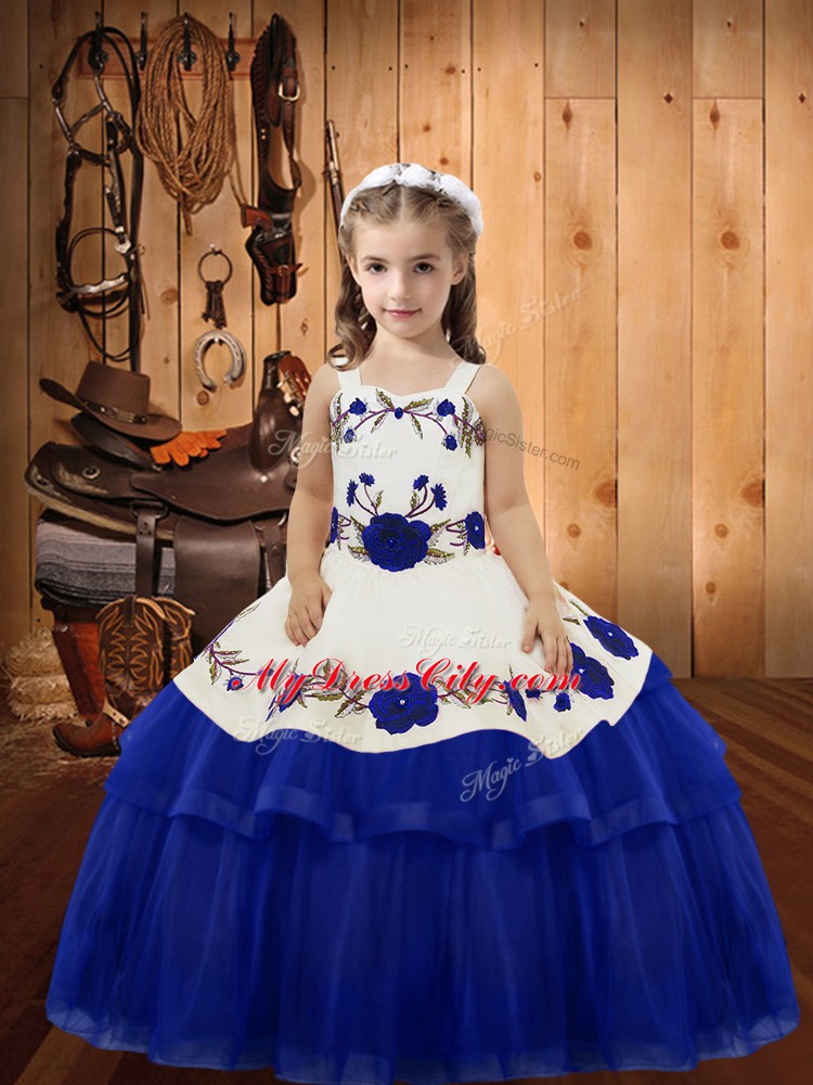 Nice Organza Sleeveless Floor Length Custom Made Pageant Dress and Embroidery and Ruffled Layers