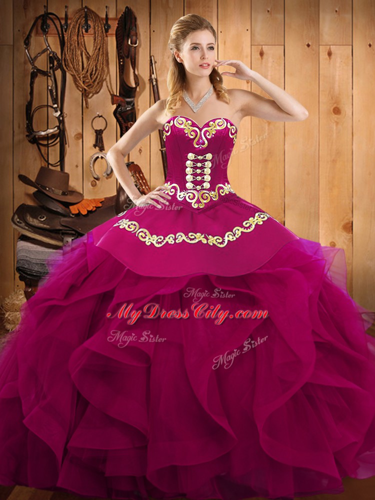 Enchanting Sweetheart Sleeveless Organza Sweet 16 Dress Embroidery and Ruffles Lace Up