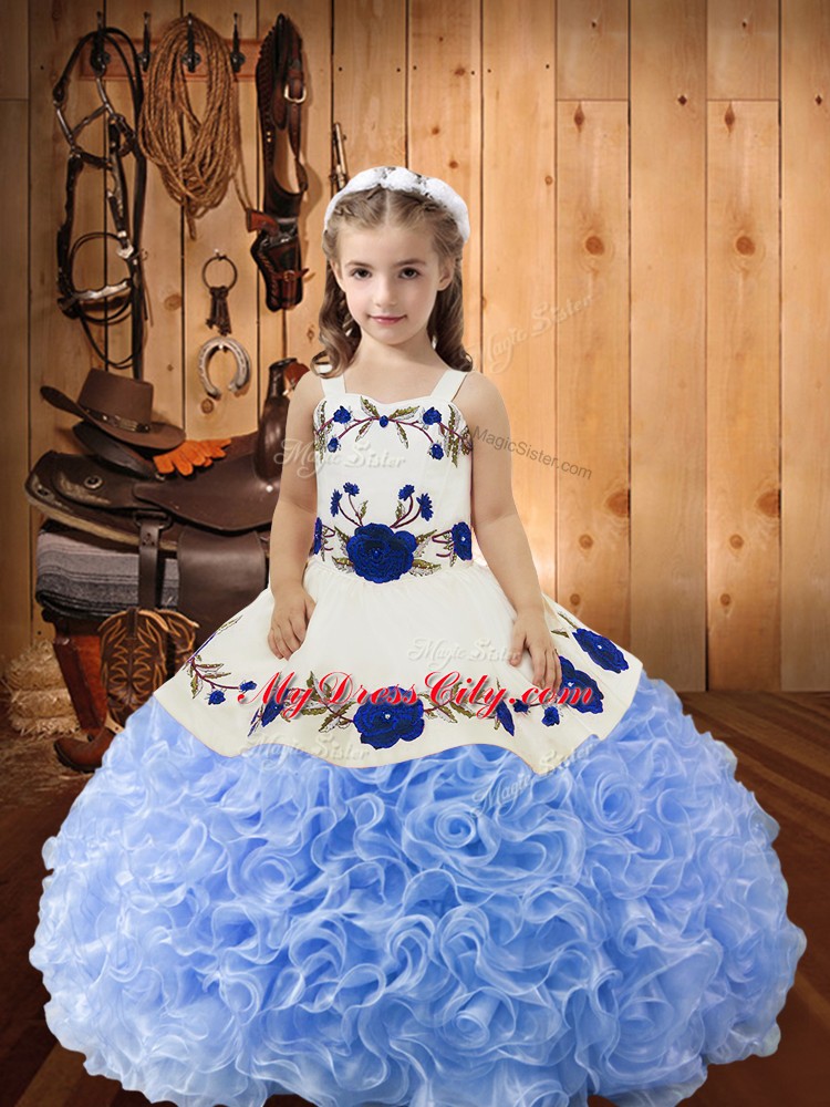 Lavender Straps Neckline Embroidery and Ruffles Little Girls Pageant Dress Wholesale Sleeveless Lace Up