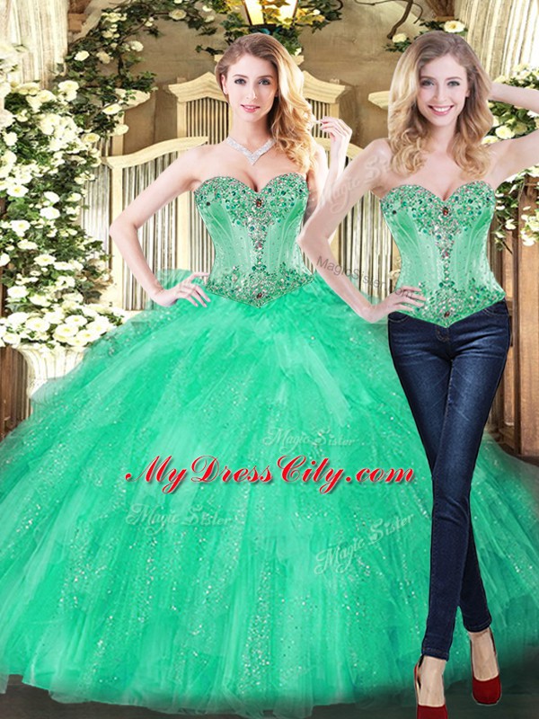 New Arrival Sweetheart Sleeveless Organza Quinceanera Gown Beading and Ruffles Lace Up