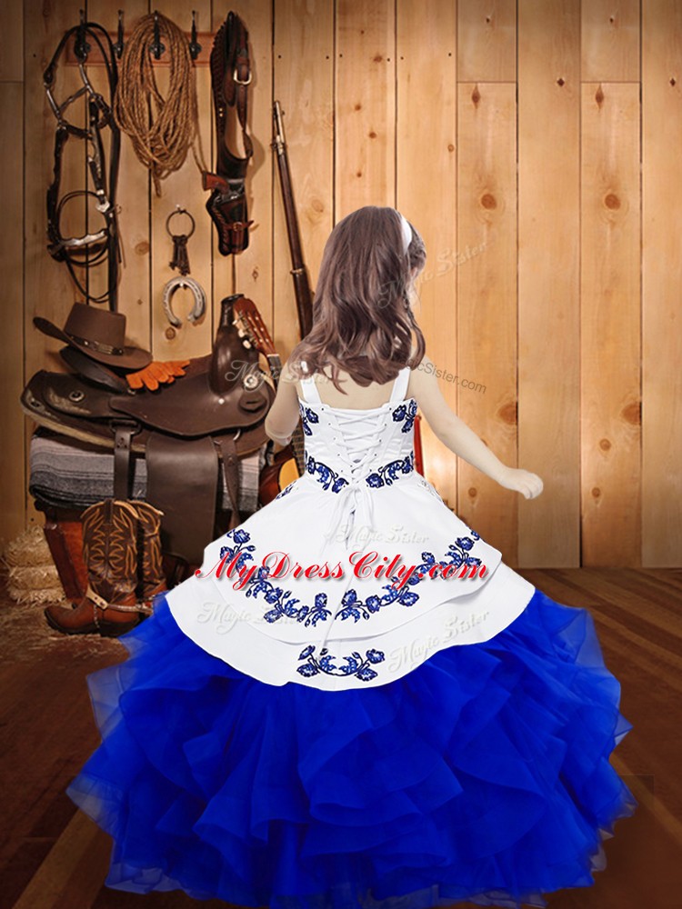 Organza Lace Up Straps Sleeveless Floor Length Pageant Dress for Teens Embroidery and Ruffles