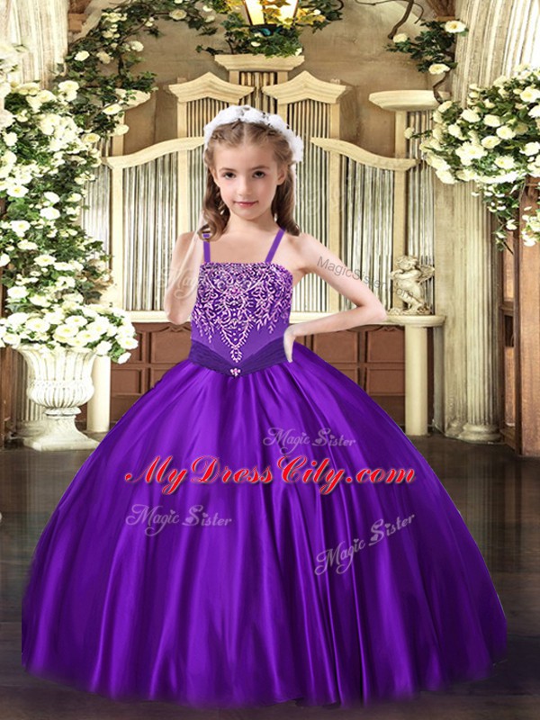 Purple Pageant Dress for Teens Party and Quinceanera with Beading Straps Sleeveless Lace Up