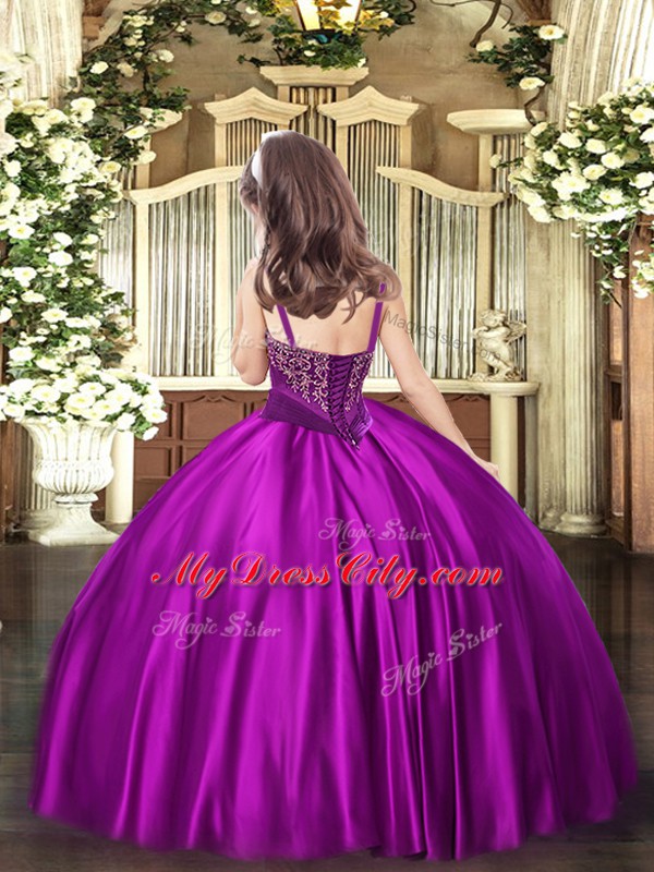 Purple Pageant Dress for Teens Party and Quinceanera with Beading Straps Sleeveless Lace Up