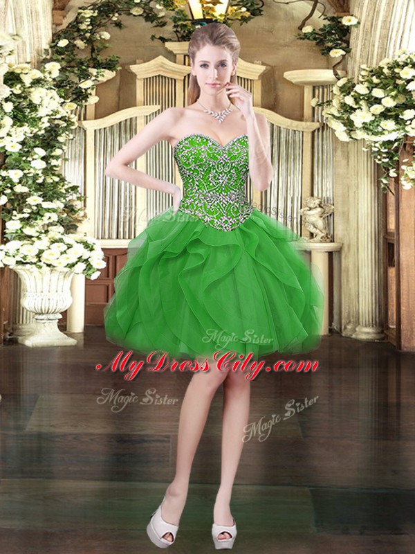 Tulle Sleeveless Floor Length Sweet 16 Dress and Beading and Ruffles