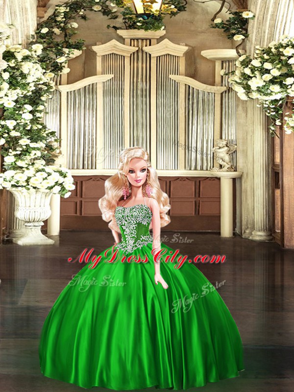 Beauteous Green Organza Lace Up Strapless Sleeveless Floor Length Sweet 16 Dress Beading