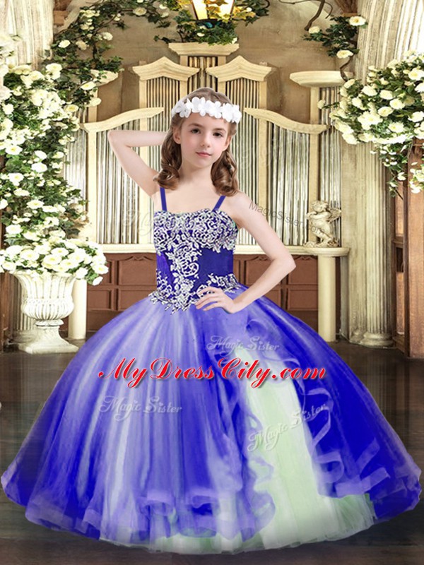 Gorgeous Floor Length Ball Gowns Sleeveless Blue Pageant Dress for Teens Lace Up