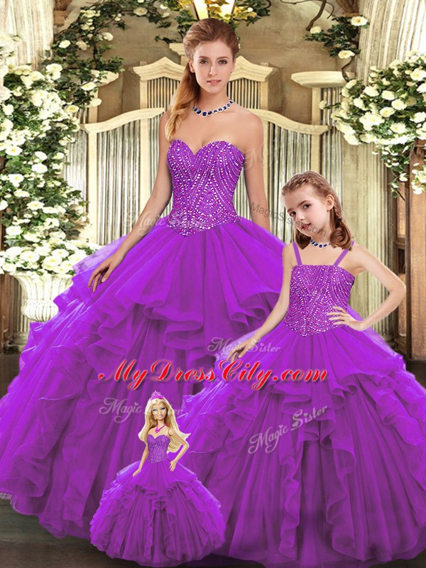 Wonderful Organza Sleeveless Floor Length Quinceanera Gown and Beading and Ruffles