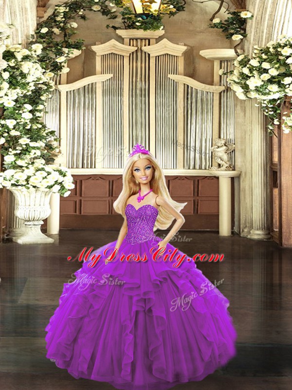 Wonderful Organza Sleeveless Floor Length Quinceanera Gown and Beading and Ruffles