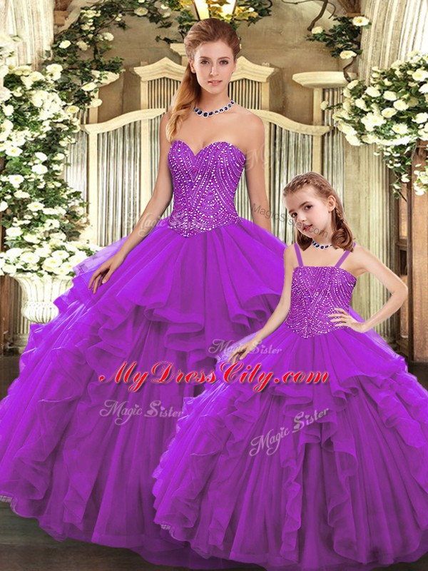 Wonderful Organza Sleeveless Floor Length Quinceanera Gown and Beading and Ruffles