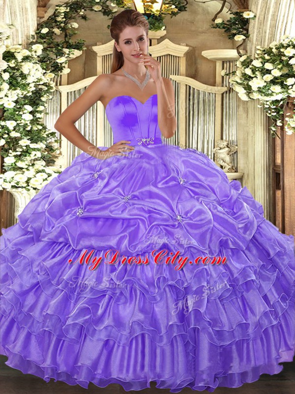 Smart Sweetheart Sleeveless Organza Ball Gown Prom Dress Beading and Ruffled Layers Lace Up