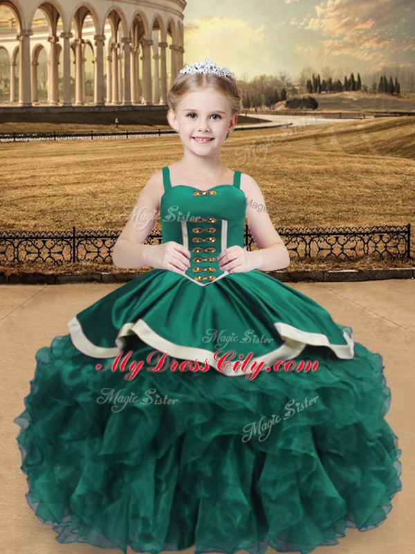 Charming Turquoise Sleeveless Beading and Ruffles Floor Length Kids Formal Wear