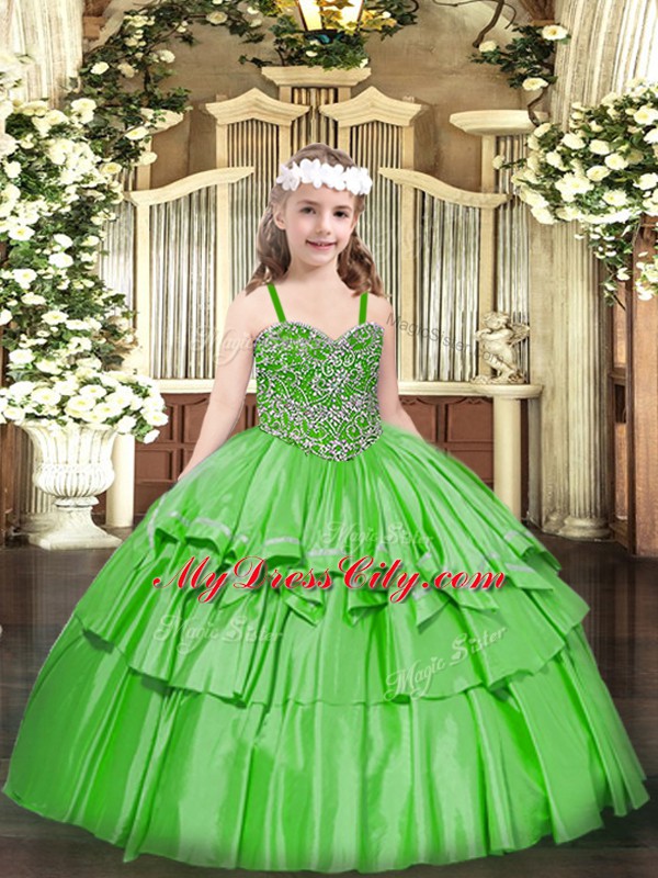 Green Straps Lace Up Beading and Ruffled Layers High School Pageant Dress Sleeveless