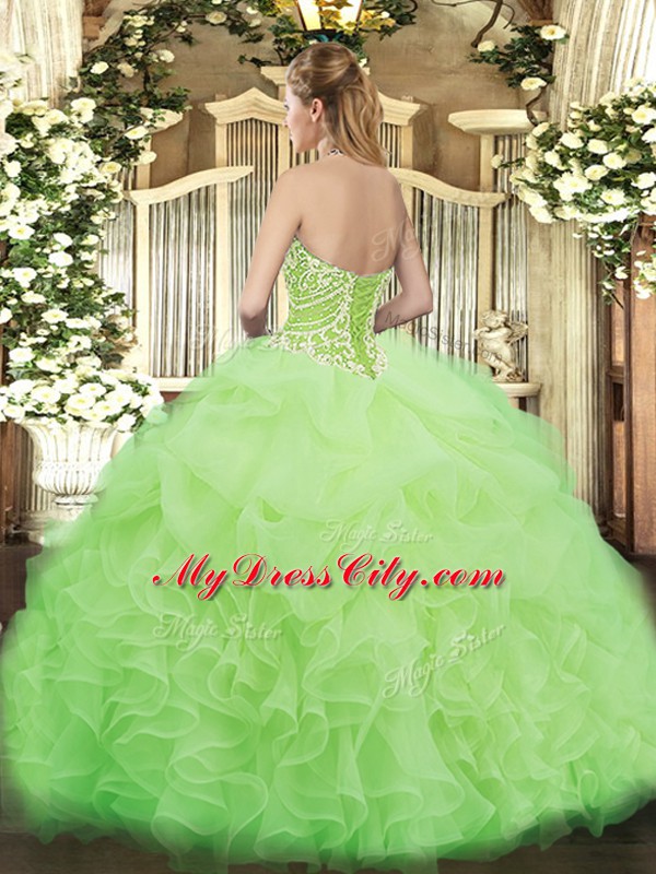 Most Popular Organza Sleeveless Floor Length Sweet 16 Quinceanera Dress and Beading and Ruffles