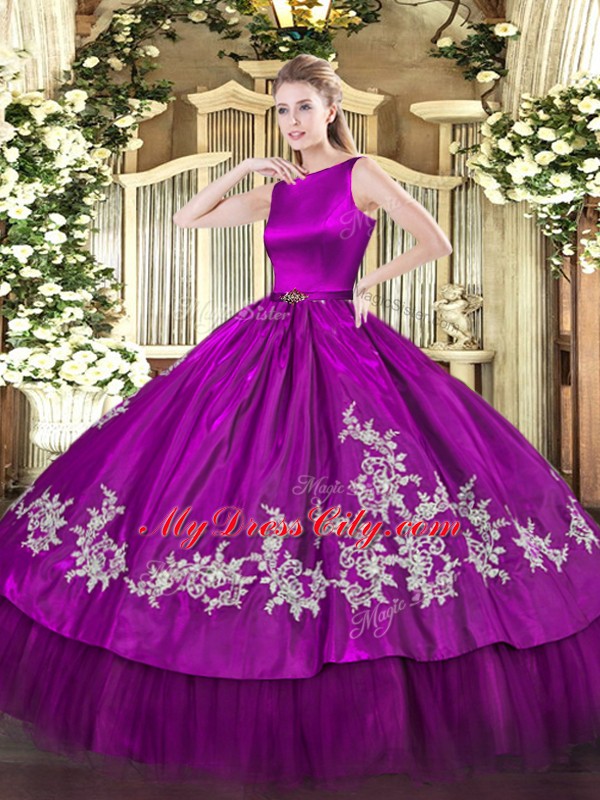 Floor Length Clasp Handle Sweet 16 Dresses Fuchsia for Military Ball and Sweet 16 and Quinceanera with Embroidery