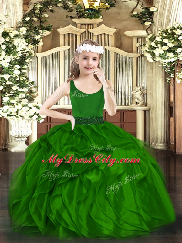 Dark Green Scoop Zipper Beading and Ruffles Pageant Dress Sleeveless