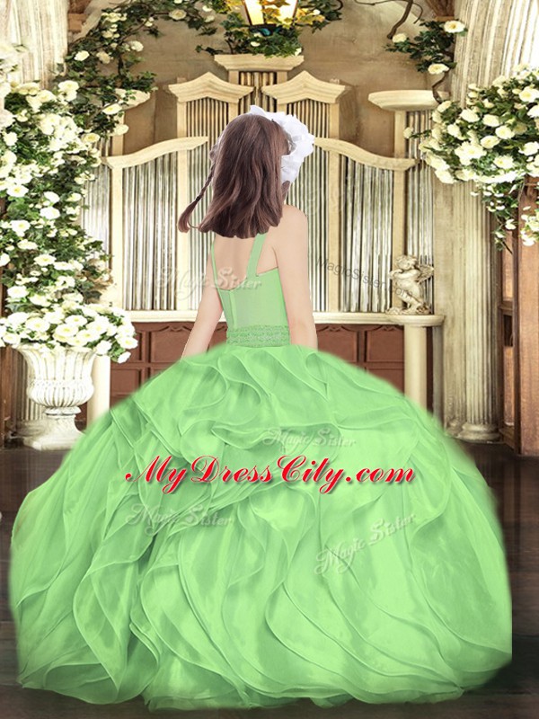 Dark Green Scoop Zipper Beading and Ruffles Pageant Dress Sleeveless