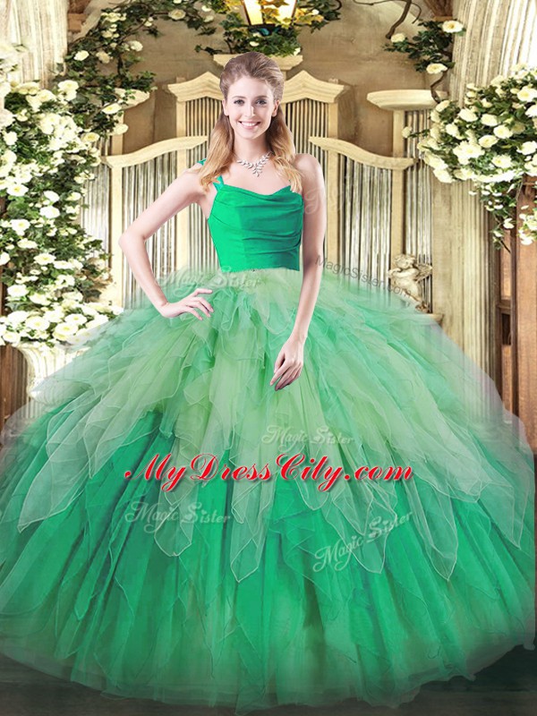 Admirable Multi-color Organza Zipper Straps Sleeveless Floor Length 15th Birthday Dress Ruffles