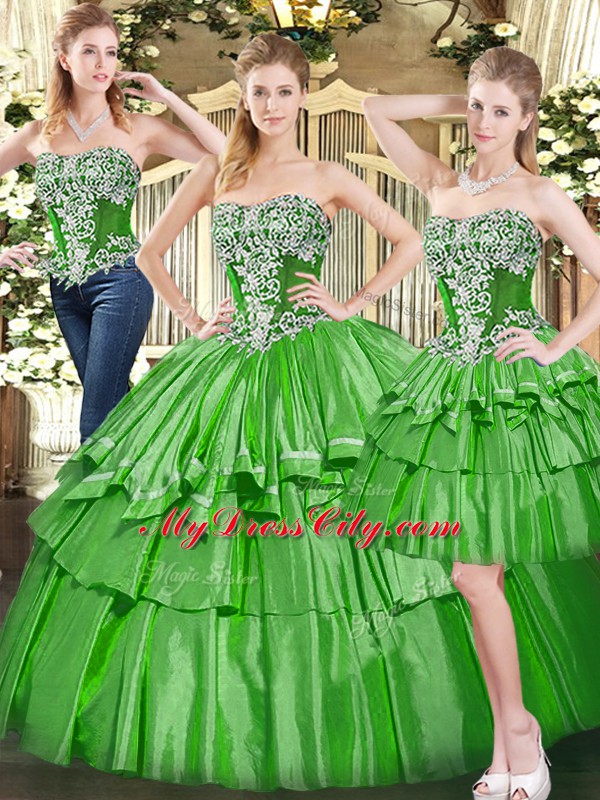 Floor Length Green Sweet 16 Quinceanera Dress Strapless Sleeveless Lace Up