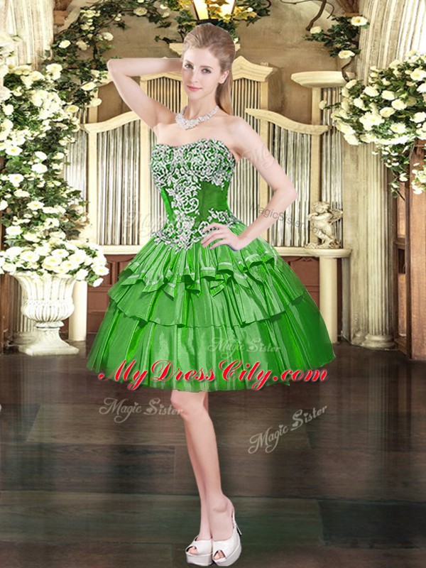 Floor Length Green Sweet 16 Quinceanera Dress Strapless Sleeveless Lace Up